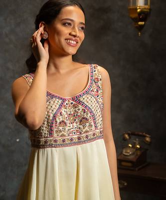 Ivory embroidered satin anarkali set 2