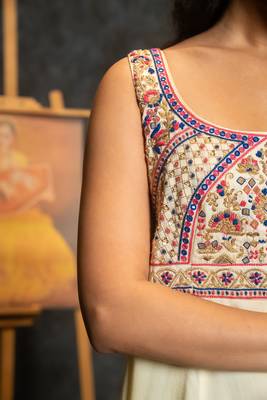 Ivory embroidered satin anarkali set 3