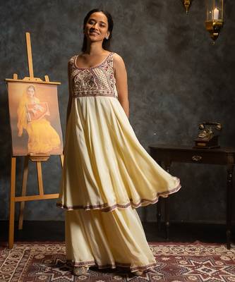 Ivory embroidered satin anarkali set 4