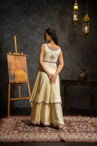 Ivory embroidered satin anarkali set