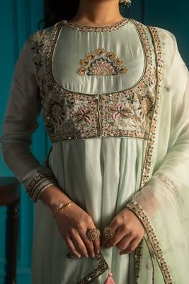 Green embroidered silk anarkali set 3
