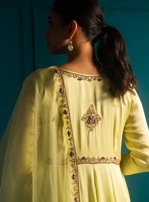 Lime embroidered satin anarkali set 2