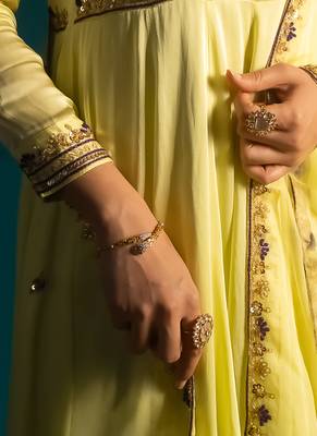 Lime embroidered satin anarkali set 3