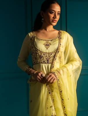 Lime embroidered satin anarkali set 4