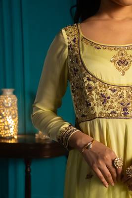 Lime embroidered satin anarkali set 5