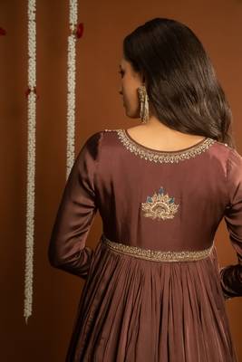 Brown embroidered satin sharara set 4