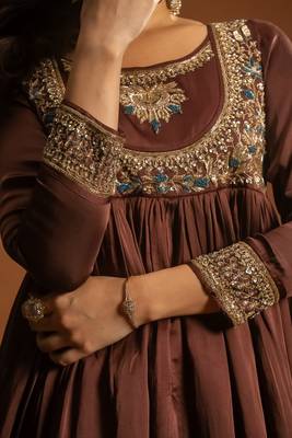 Brown embroidered satin sharara set 5