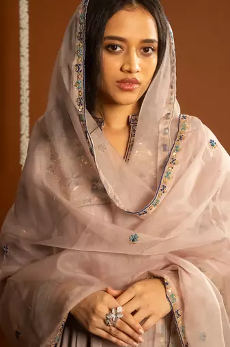 Mauve embroidered satin kurta set
