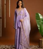Lilac embroidered georgette sharara set