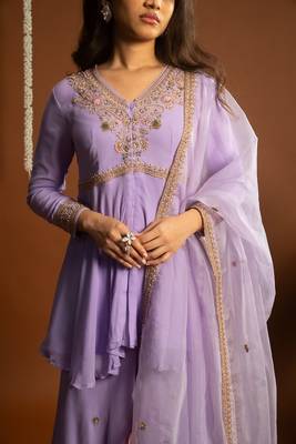 Lilac embroidered georgette sharara set 2