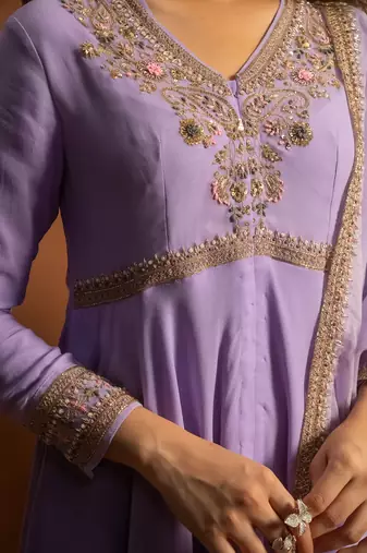 Lilac embroidered georgette sharara set