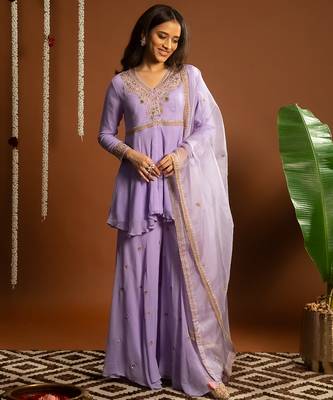Lilac embroidered georgette sharara set 5
