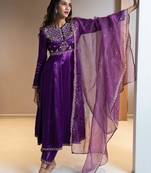 Purple embroidered silk anarkali set