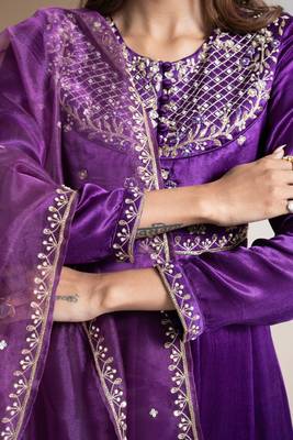 Purple embroidered silk anarkali set 2