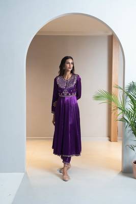Purple embroidered silk anarkali set 3