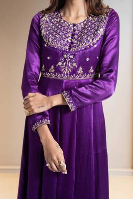 Purple embroidered silk anarkali set 4