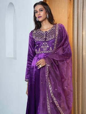 Purple embroidered silk anarkali set 5