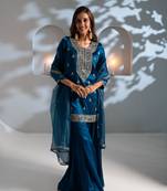 Blue embroidered silk sharara set