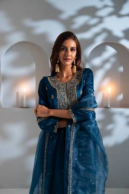 Blue embroidered silk sharara set 2