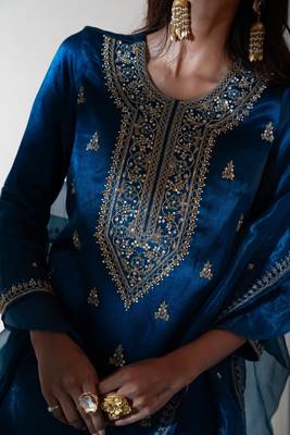Blue embroidered silk sharara set 4