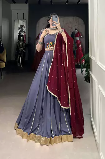 Greyish blue Embossed Design with Gota Patti Lace Rayon lehenga Choli
