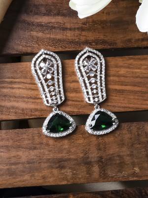 Green cascade long ad statement earrings 1