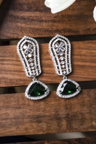 Green cascade long ad statement earrings