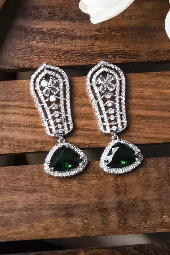 Green cascade long ad statement earrings