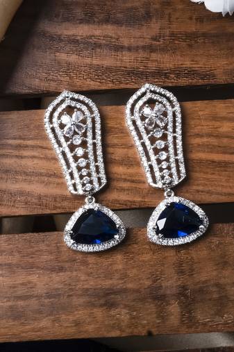 Blue cascade long ad statement earrings