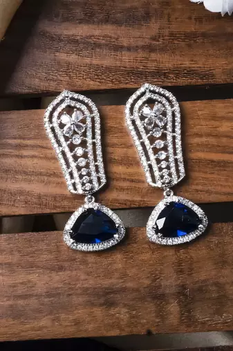 Blue cascade long ad statement earrings