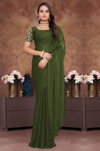 Green crush silk saree with stone work