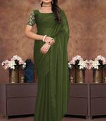 Green crush silk saree with stone work
