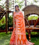 Orange cotton saree with blouse