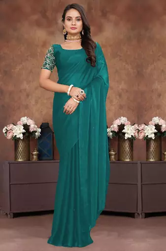 Lightgreen crush silk saree with stone work