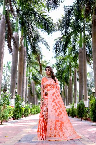 Orange cotton saree with blouse