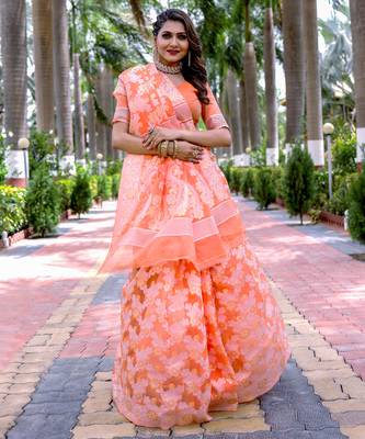 Orange cotton saree with blouse 3