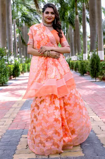 Orange cotton saree with blouse