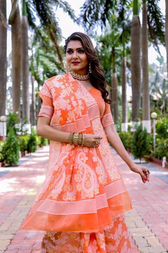 Orange cotton saree with blouse
