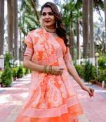 Orange cotton saree with blouse