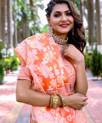 Orange cotton saree with blouse 4