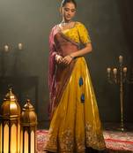 yellow embroidered tissue Lehenga