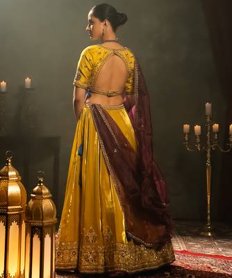 yellow embroidered tissue Lehenga 3