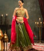 green embroidered tissue Lehenga