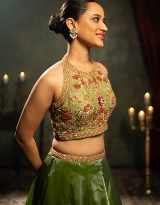 green embroidered tissue Lehenga 2
