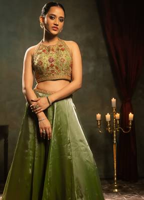 green embroidered tissue Lehenga 3