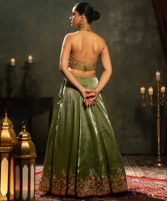 green embroidered tissue Lehenga 4