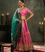 pink embroidered tissue Lehenga
