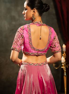 pink embroidered tissue Lehenga 3