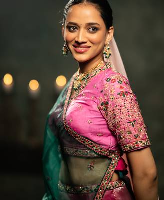 pink embroidered tissue Lehenga 4