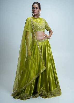 green embroidered silk Lehenga 1